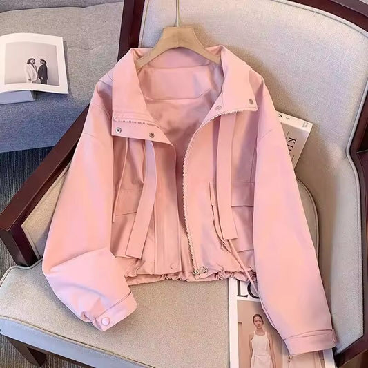 2025 New Spring Autumn Coat Women Cropped Hooded Jacket Casual Thin Loose Clothes Windbreakers Female Tops Outerwear Overcoat