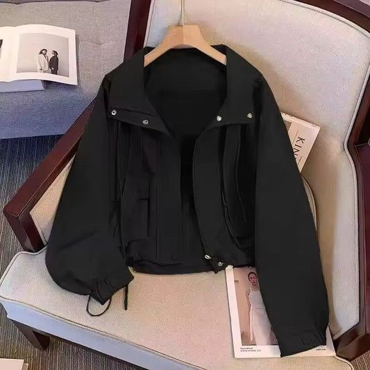 2025 New Spring Autumn Coat Women Cropped Hooded Jacket Casual Thin Loose Clothes Windbreakers Female Tops Outerwear Overcoat